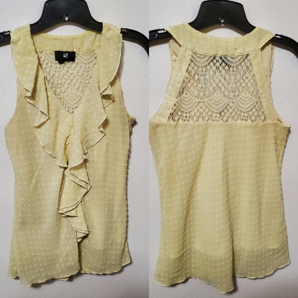 Iz Byer Yellow Ruffled Lace Tank Top